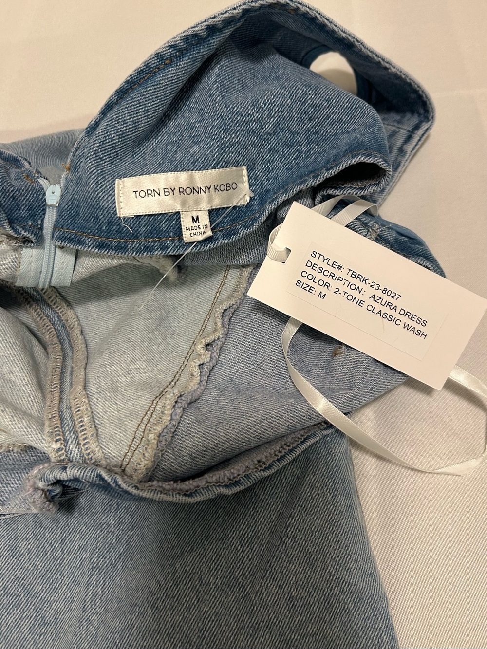 Torn by Ronny Kobo Azura Two-Tone Denim Midi Dress NWT - Picture 11 of 16